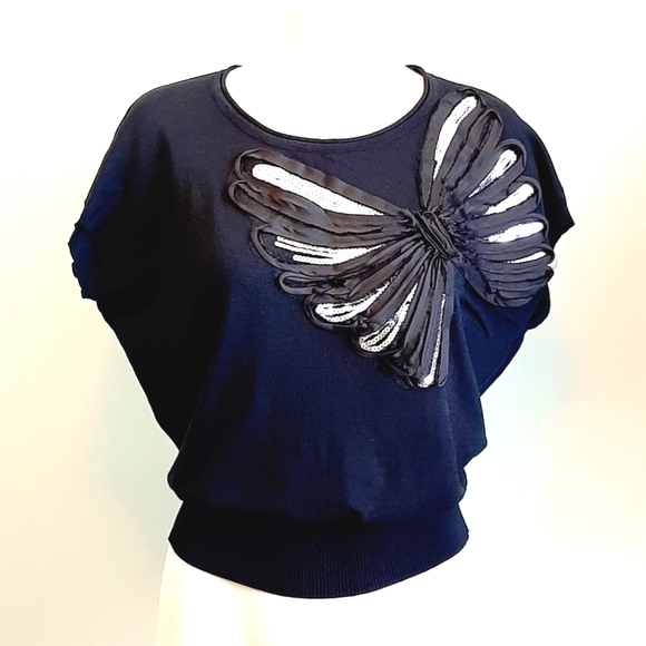 🅱️🅾️G🅾️ black knits top with silver sequins - Picture 1 of 5